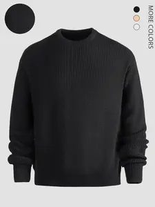 Men's Autumn Winter Solid Color Fitted Knitted Sweater, Soft Warm Casual Fashion Knit Pullover, Suitable for Outdoor Home Wear