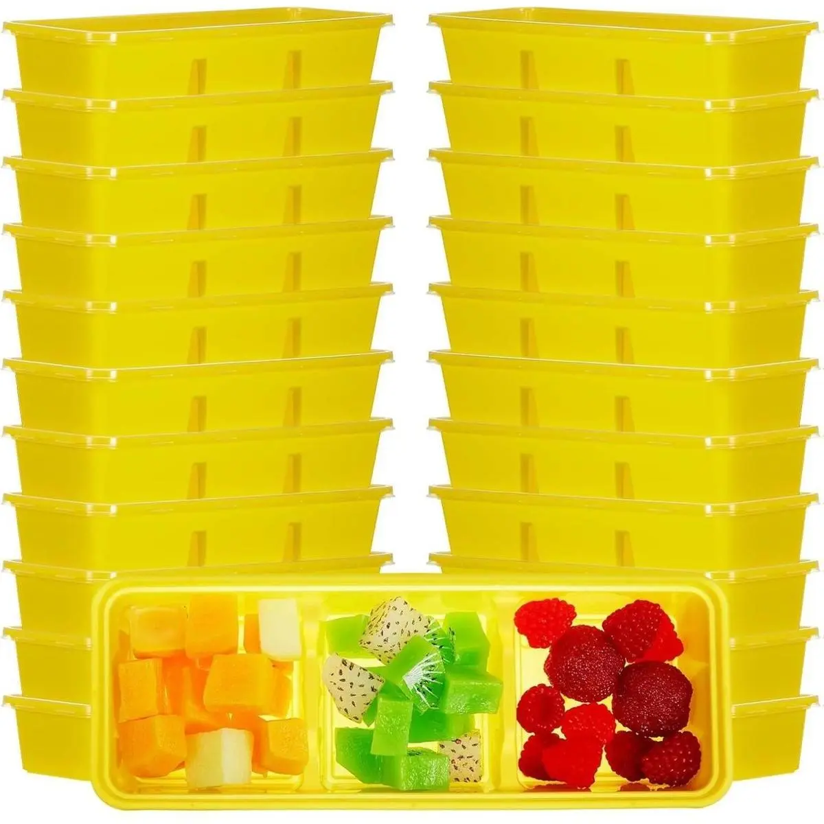 10-Pack 17 oz Meal Prep Containers, Small Disposable Plastic Bento Boxes with 3 Compartments and Lids, Stackable for Portable Travel (Yellow), Office Lunch, 17Oz