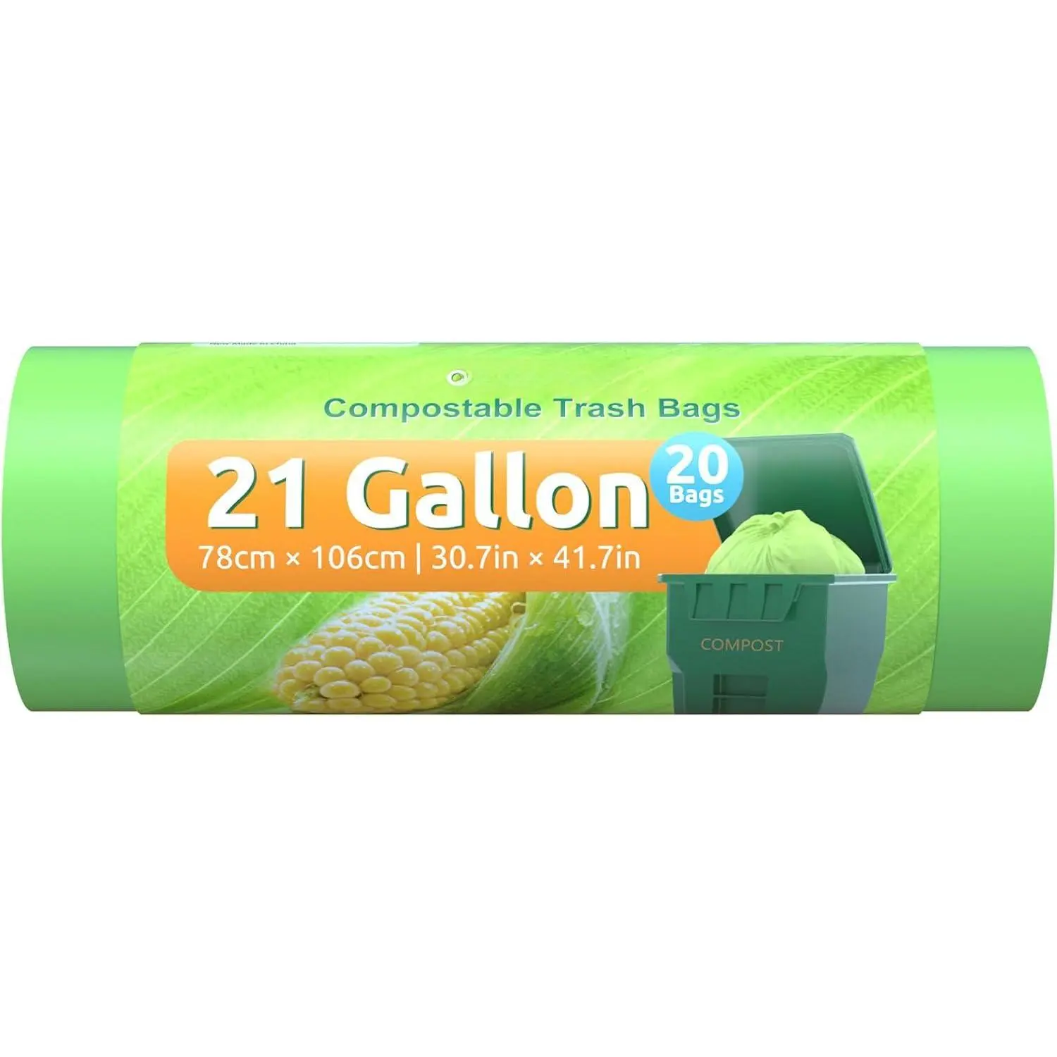 Compostable Trash Bags 21 gallon 20 Count Extra Thick 1.28 Mills Fits13-25 trash can  Strong and thick Lawn & Leaf Yard Waste bags ASTM D6400 Bpi Certified