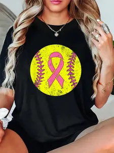 Unisex 100% Cotton Softball Player Pink Ribbon Breast Cancer Awareness Costume T-Shirt – Trendy Style, Soft Cotton, Instagram-Ready Outfit