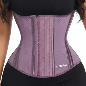 FitnFem Women's Faja Waist Trainer Corset Purple Hourglass Body Shaper Adjustable Hook & Eye Support Belt Workout Shapewear Breathable Double-Layer Compression - Womenswear