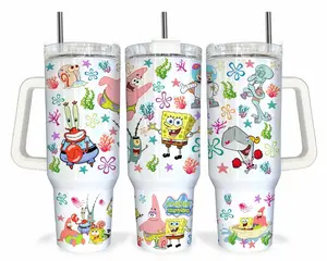 Sponngebob Squarepants Cartoon Pattern Tumbler 40oz & 30oz, Funny Animated Drinkware For Men Women, Travel Cup Gift Idea | 100426.C15915.ID00
