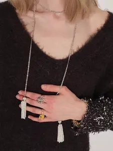 Elegant Long Firework Shell Fringe Necklace, Luxurious Unique High-Quality Pendant Choker, Sweater Chain for Women