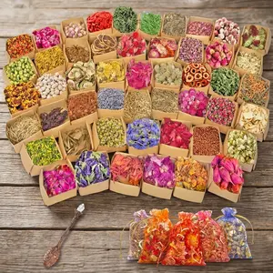 DIY Herbal Bloom Kit - 50 Natural Dried Flowers & Herbs with Crystal Spoon for Candle, Soap Making, Self-Care Crafts