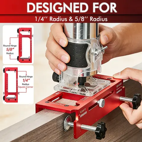 Door Hinge Jig and Lock Installation Kit, Aluminum Alloy Router Template for Concealed Hinge Mortise, Adjustable 6.35–12.70 cm with 0.64 cm Thickness and 5/8-Inch Radius