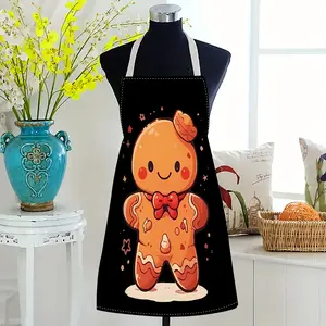 1pc Gingerbread Themed Sleeveless Apron Stylish Durable Polyester Apron for Kitchen Cooking, Home Cleaning, Restaurant Service Work, Perfect Festive Design for Holiday Season