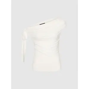 URBAN REVIVO 2026 Sunmmer One Shoulder Draped Skinny-Fit T-Shirts