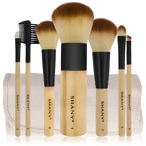 SHANY Bamboo Makeup Brush Set - Vegan Professional Makeup Brushes With Premium Synthetic Hair & Cotton Pouch for Easy Brush Storage