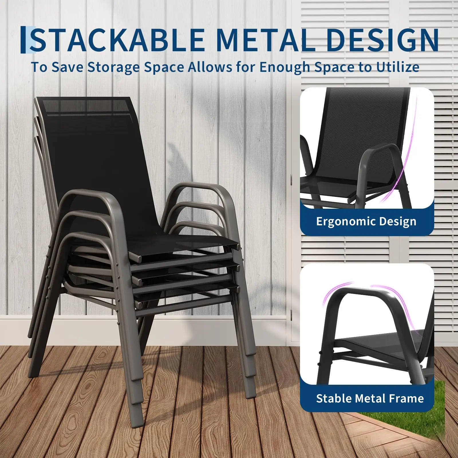 GAOMON Patio Chairs Set of 6, Outdoor Stackable Dining Chairs with 