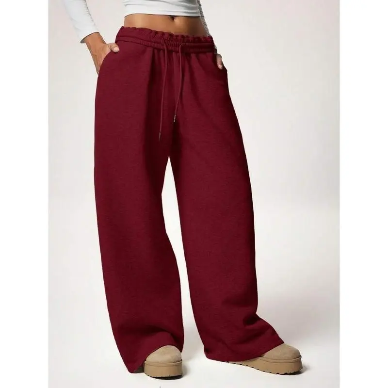 (New)New Autumn/Winter Casual Loose Fit Drawstring Waist Wide Leg Sweatpants, Thick Thermal Lined, Versatile & Slimming Women Bottom