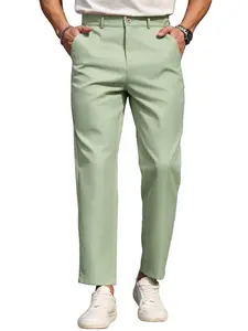 Men's Casual Classic Fitted Plain Pants with Pockets, Comfortable Business Daily Commute Wear, Perfect for Everyday Use, Multiple Colors Available