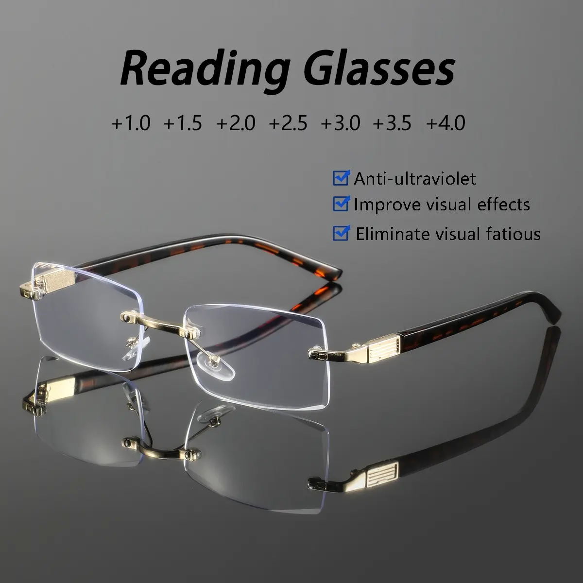 Men's Frameless Metal Reading Glasses, High Quality Business Style, Perfect for Commuting & Daily Use, Stylish & Durable Design, Reading Eyeglasses, High Quality Eyewear, Rimless Eyeglasses