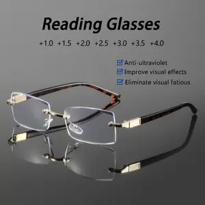 Men's Frameless Metal Reading Glasses, High Quality Business Style, Perfect for Commuting & Daily Use, Stylish & Durable Design, Reading Eyeglasses, High Quality Eyewear