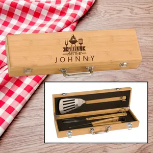 Cre8tive Motifs Personalized Bamboo 3pc Tool BBQ Grill Set