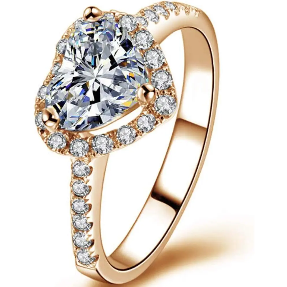 Solitaire Engagement Ring, 2 Carat Heart-Shaped Cubic Zircon Simulated, Brass Plated, Water Safe Wedding Anniversary Ring