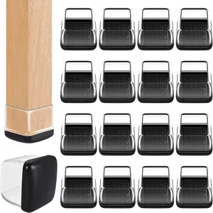 24 Pcs Clear Chair Leg Sliders for Carpet, Square Chair Glides for Rug, Teflon Furniture Pads Leg Protectors Caps - for Dining Table, Bar Stool, End Table Legs (L Fit:1" - 1.4")