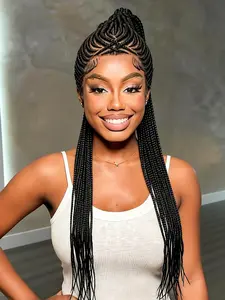 High-Quality HD Lace Braid Wig, Handmade Fashion Cornrow Braids, Straight Headband Wig, Perfect Valentine's Day Gift, All Seasons, Synthetic Wig