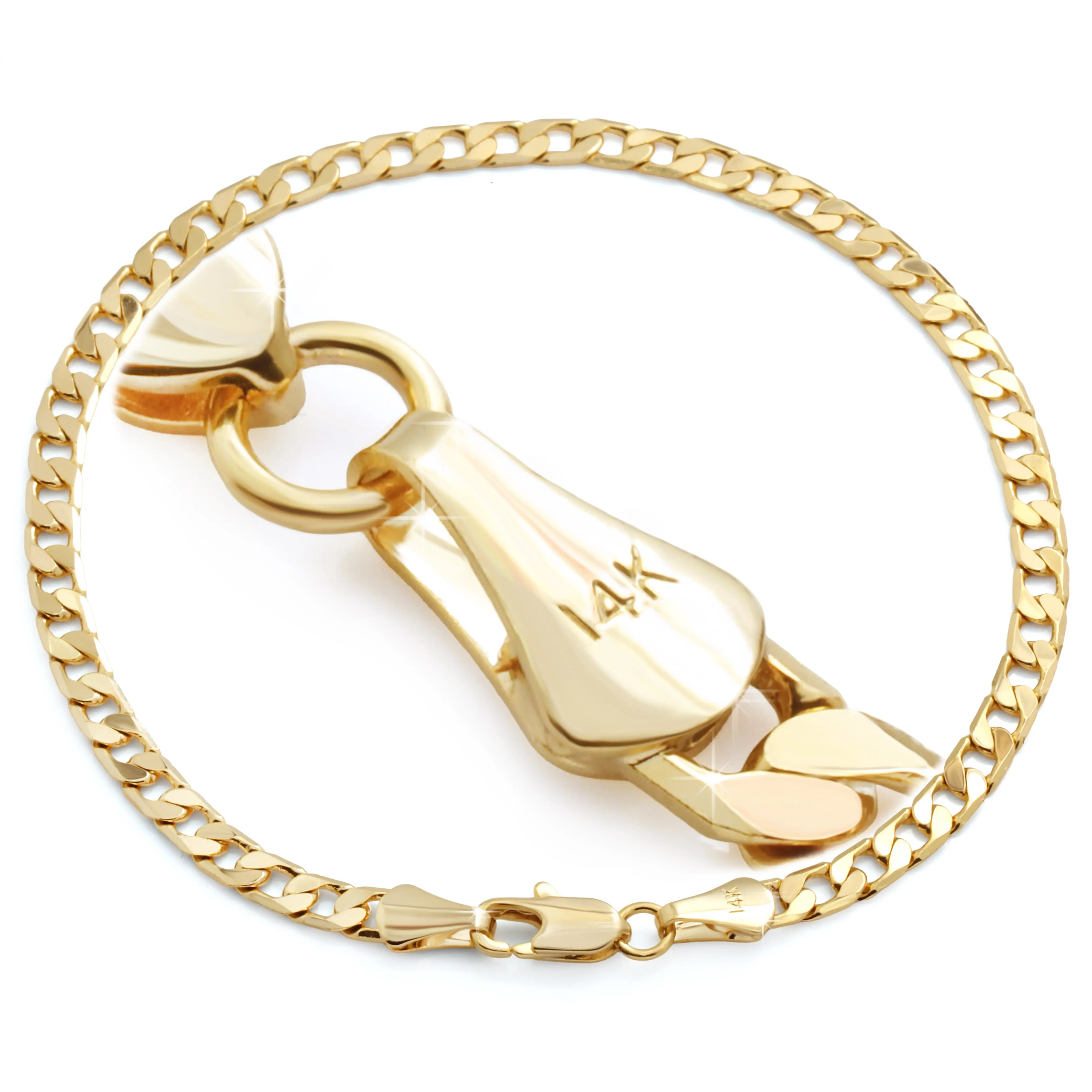 14K Stamped Lobster Clasp Flat Slim Curb Gold Cuban Chain Bracelet 8" Inch - 3mm For Men's & Women's Fashion Summer Daily Jewelry Boyfriend Gifts Gold Plated
