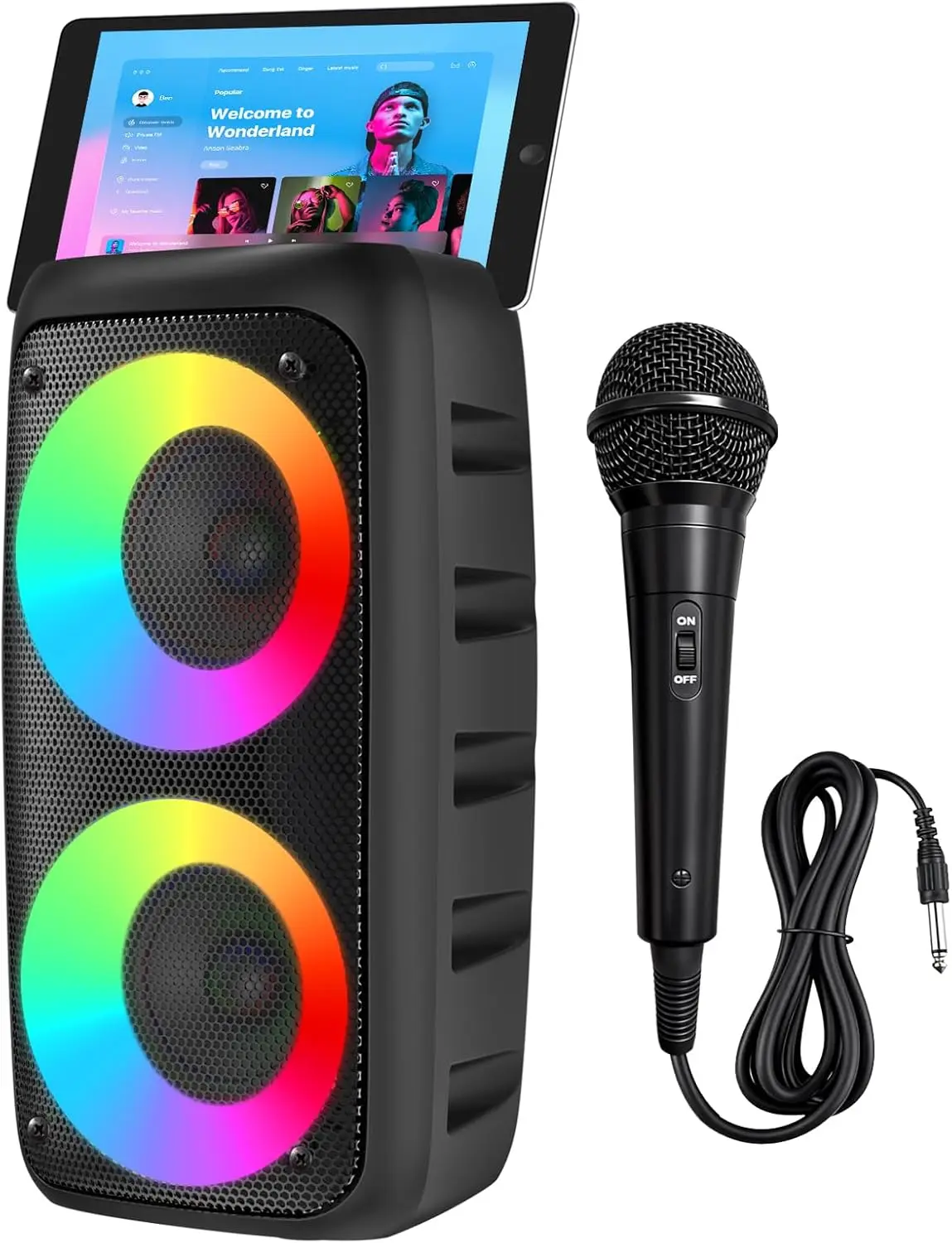 Karaoke Machine for Adults Kids Colorful LED Lights Portable Bluetooth Speaker with 1 Wired Mic Support TWS/TF/USB/AUX for Home Party Stage Outdoor