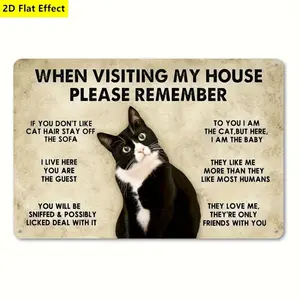 2D Flat,8*12IN  2D Plane Effect, Cat House Rules Fun Sign, Novelty Home Decoration Halloween Christmas Gift, Suitable for Home Decor, Living Room Decor, Yard Decoration, metal wall sign Vintage Metal Tin Sign home decor plaque funny bar sign