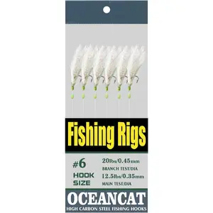 10/20/50/100 Packs 3 Feather & Fish Skin 6 Hooks Saltwater Fishing Rigs with String Hook Lure Bait Tackle Jig