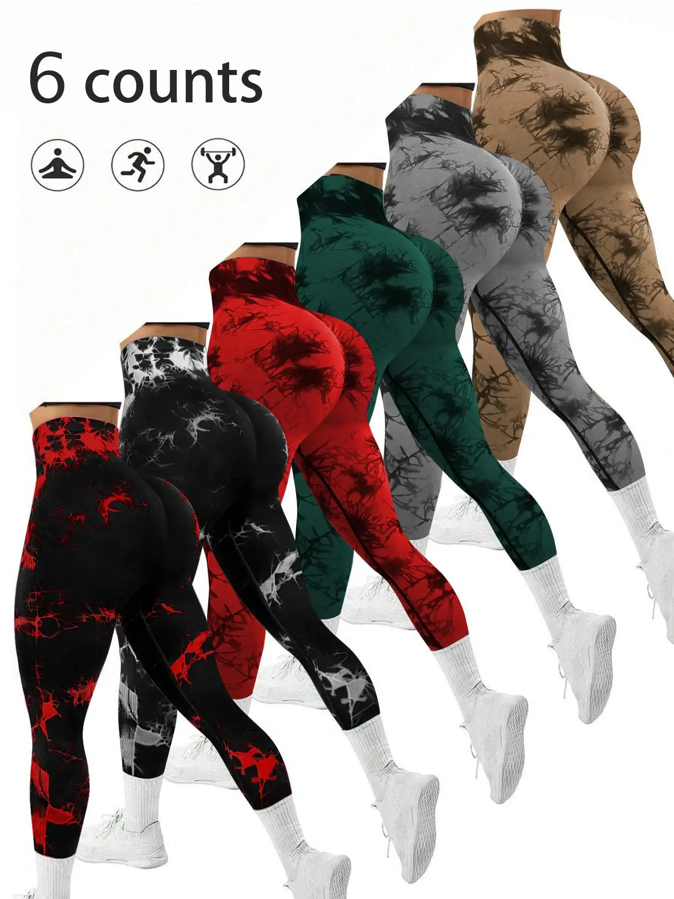 Women's Tie Dye Print Ruched High Waist Sports Leggings, Casual Sporty Comfy Breathable Skinny Pants for Yoga Gym Workout Running, Ladies Sportswear