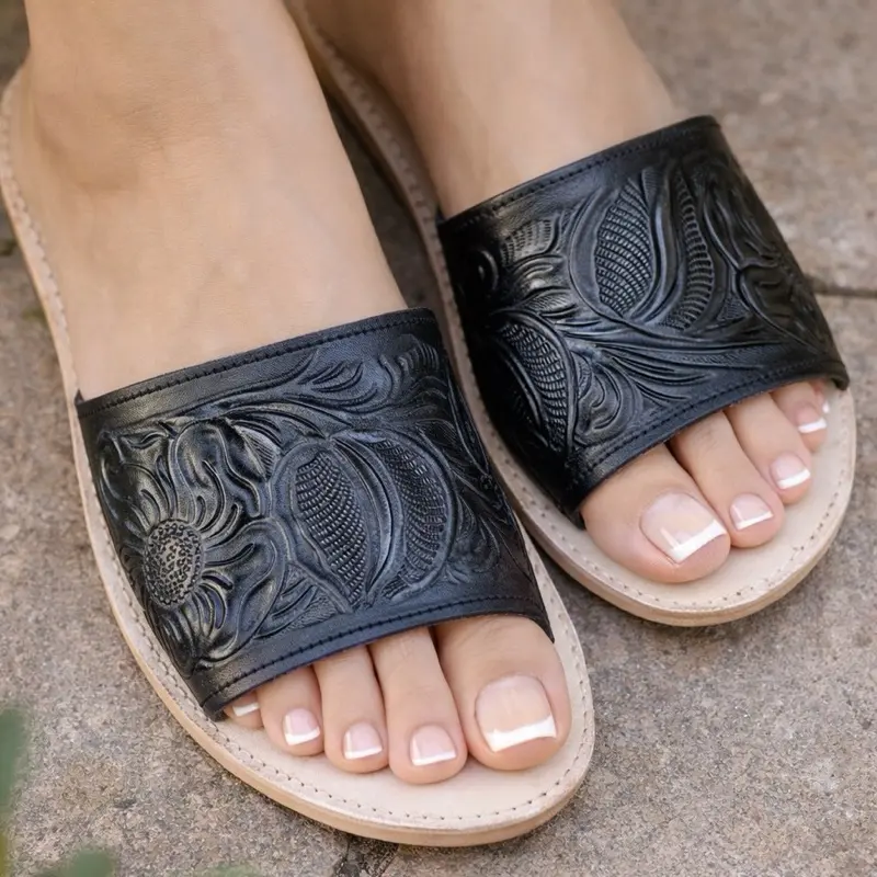 Women's Handcrafted Mexican Sandals Brown Black Huaraches Leather Wide Feet Friendly Authentic Artisanal Design
