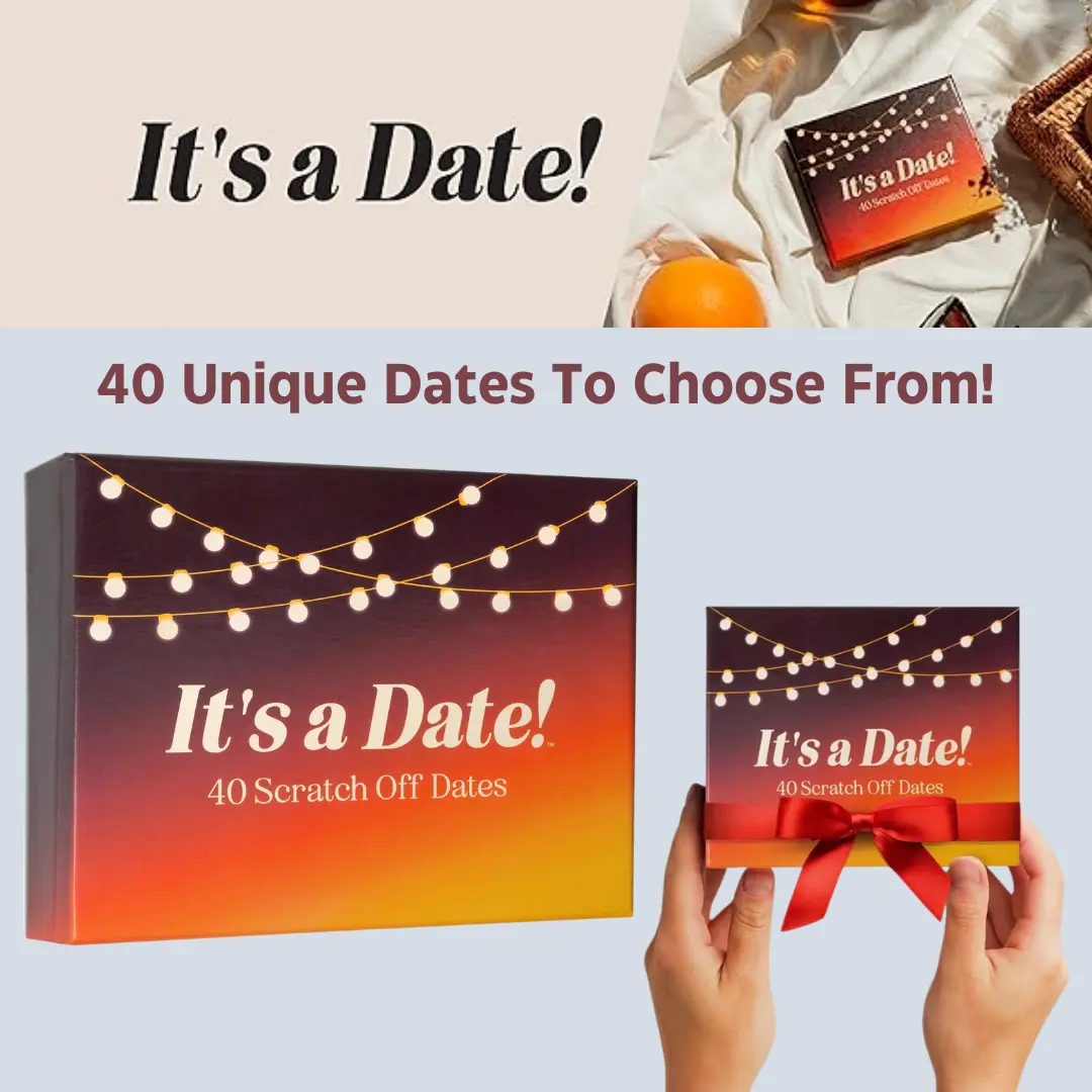 5x4 in Customizable Adult Scratch Off Date Idea Gift Box, 40 Fun Romantic Kit for Boyfriend - Valentine's/Christmas Gift, Home Organizer Storage Bin