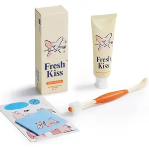 Fresh Kiss Dog Tooth Brushing Kit, Enzymatic Dog Toothbrush and Toothpaste- Vet Approved Formula, Breath Freshener & Tartar Remover, 360° Toothbrush for All Round Cleaning (Peanut Butter)