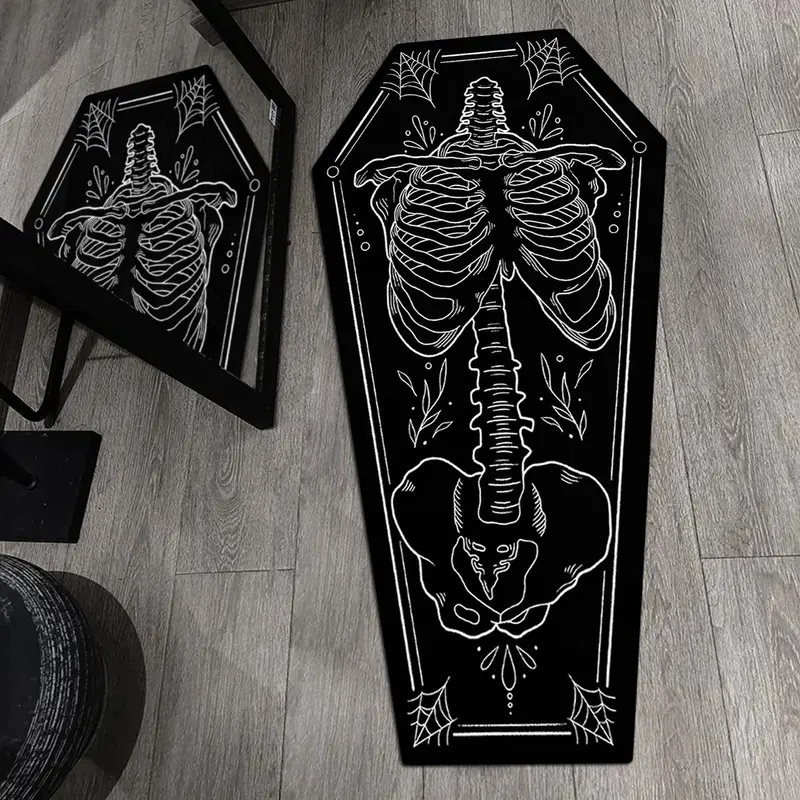 Skull Pattern, 1 Count Non-slip Soft Floor Mat, Washable Decorative Carpet for Home Living Room Bedroom, Unique Rugs, Boho Graphic Rug, Bohemian Style Rugs, Textured Indoor Rug, Boho Printed Rug