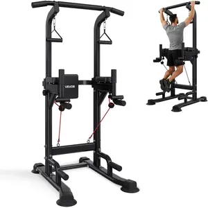 VEVOR Pull Up Bar, 330 LBS Power Tower Dip Station, Workout Dip Station with H-Shaped Stable Base Back Pad, Adjustable 12 Level Height Free Standing Chin Up Bar for Back, 4-Level Adjustable Back PadVEVOR Super Brand Day