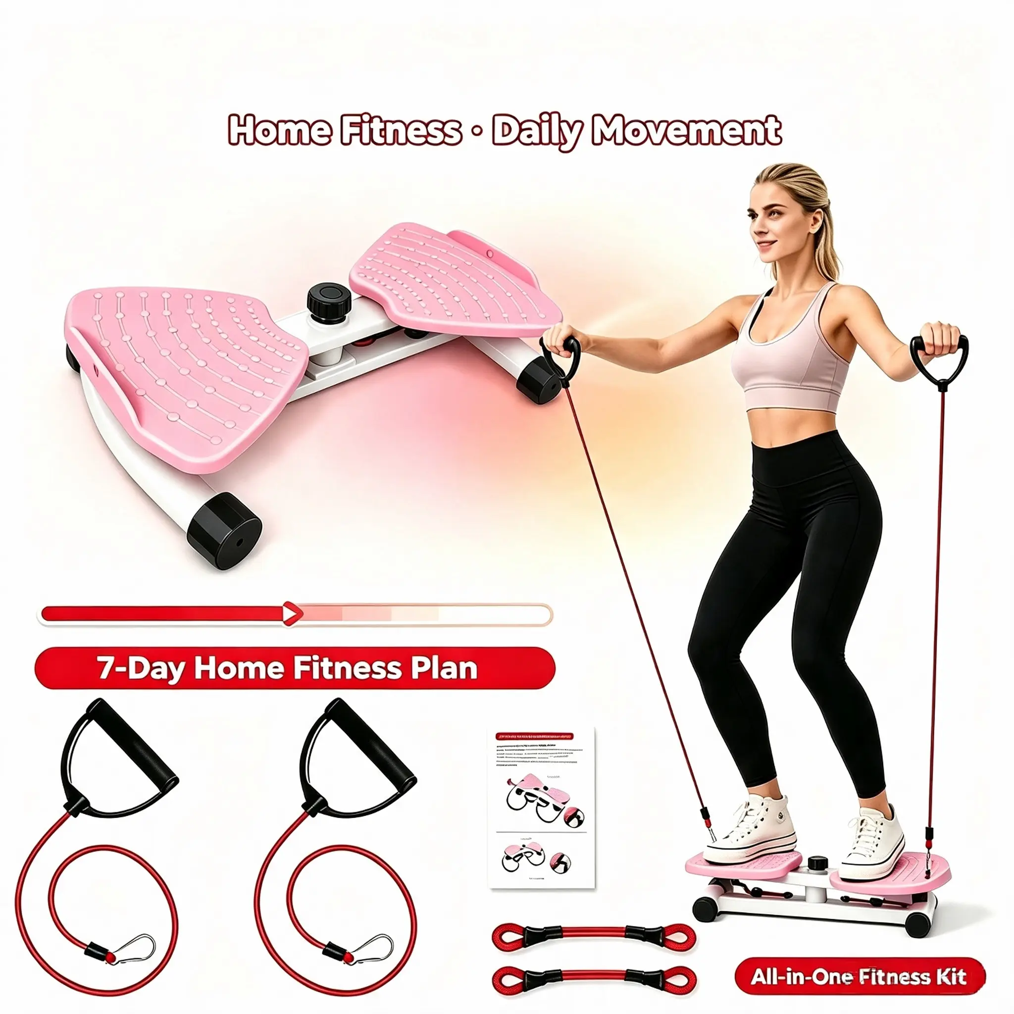 Upgraded Adjustable Waist Twister Board with Resistance Bands for Resistance Band Workout, Unisex Full Body Fitness Trainer, Non-Slip Massage Footplate for Home Balance Training