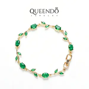 QUEENDO Women's Delicate Vine Petal Zircon Bracelet, 14k Gold-Plated Adjustable Couples Fashion Jewelry for Daily Wear, Holiday Gifting bracelets for women bracelet stack bracelet jewelry
