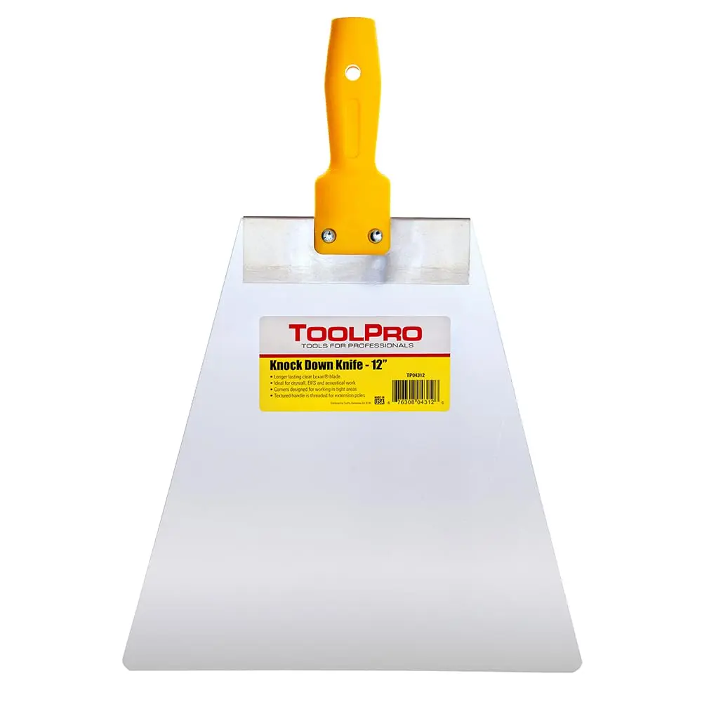ToolPro 12 in. Professional Grade Knockdown Drywall Putty Knife - Flexible Lexan Blade for Drywall Finishing & Ceiling Work - Easy to Clean, Durable, Extension Pole-Compatible, Drywall Putty Knives