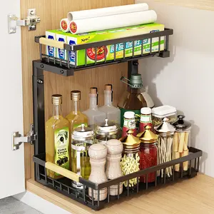 Under Sink Organizers and Storage,2-Tier Kitchen Cabinet Organizers Storage,Multi-Purpose Storage Shelf for Kitchen Bathroom Cabinet (Black)