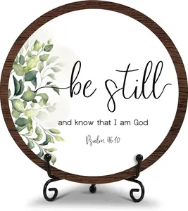Round Wood Christian Desk Decor Sign with Bible Verses - Religious Inspirational Home Office Table Shelf Decor, Perfect Gift for Men and Women - A11 RYSMH