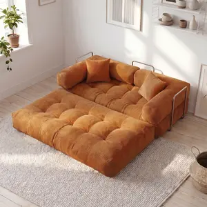 Multi-Functional Boneless Sofa Bed - 3-in-1 Convertible Couple Seating Chair to Floor Bed, No-Assembly Small-Space Furniture with High Headrest & Side Storage for Living Room, Bedrooms