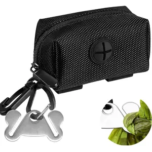 Soft Fabric Zipper Dog Waste Bag Dispenser Small Poop Bag Holder Pouch for Dog Leash Attachment Black Pet Accessory for Doggy Puppy