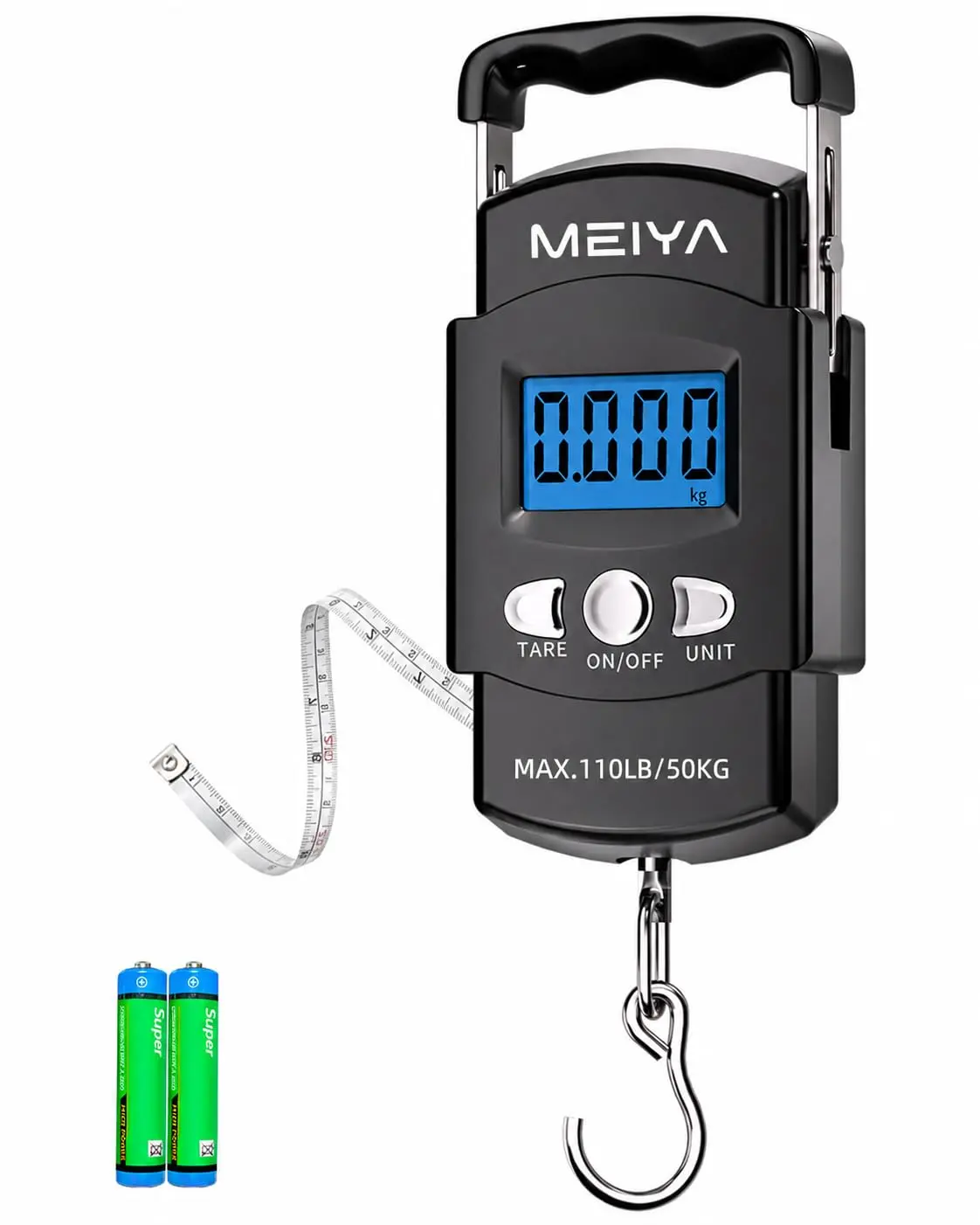 MEIYA Digital Fish Scale & Fishing Scale with Comfortable Handle - 110lb/50kg High-Accuracy Fishing Gear, Professional Fishing Gifts for Men, Comfort-Grip Hanging Scale for Large Fish, Luggage