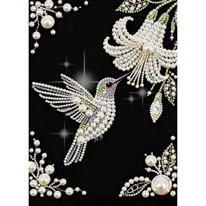 Frameless Hummingbird Diamond Painting Kit for Adults, Includes Colorful Half Pearl Rhinestones, 15.7x11.8 Inch DIY Craft Set
