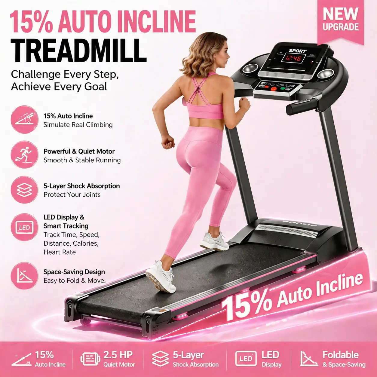 Space-Saving Foldable Treadmill| 3HP Motor 8.5MPH Speed| Dual LED Screen & Bluetooth Speaker| 280LBS Capacity for Home Office