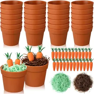 Simgoing 24 Set Mini Easter Baskets Bulk Tiny Easter Party Favors DIY Craft Kit Gifts Decorative Terracotta Pot with Carrots Supplies for Easters Basket Stuffer Spring Classroom Activities Decoration