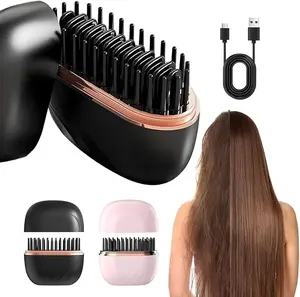 Mini Portable Hair Straightener, Rechargeable Portable Hair Straightener Brush Head, Three-Speed ​​Control with Rapid Heating Technology, Anti-Scalding Shell, Suitable for Family Travel