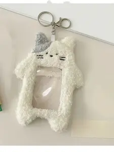 Cute Cartoon Cat Rabbit Plush Card Holder, Love Idol Small Card Display Hook, Adorable Student ID Case, 1pc Soft Toy Accessory, Adorable Design