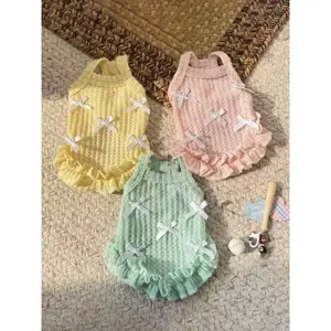 1pc Pet Spring/Summer Sleeveless Dress, Breathable Thin Bowknot Princess Dress, Lace Dress, Suitable For Poodle, Yorkshire Terrier, Bichon Frise, Chihuahua And Other Medium-Small Cats And Dogs