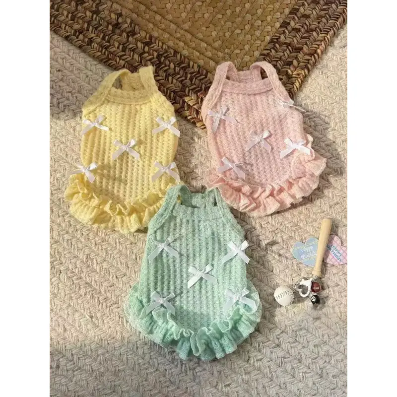 1pc Pet Spring/Summer Sleeveless Dress, Breathable Thin Bowknot Princess Dress, Lace Dress, Suitable For Poodle, Yorkshire Terrier, Bichon Frise, Chihuahua And Other Medium-Small Cats And Dogs