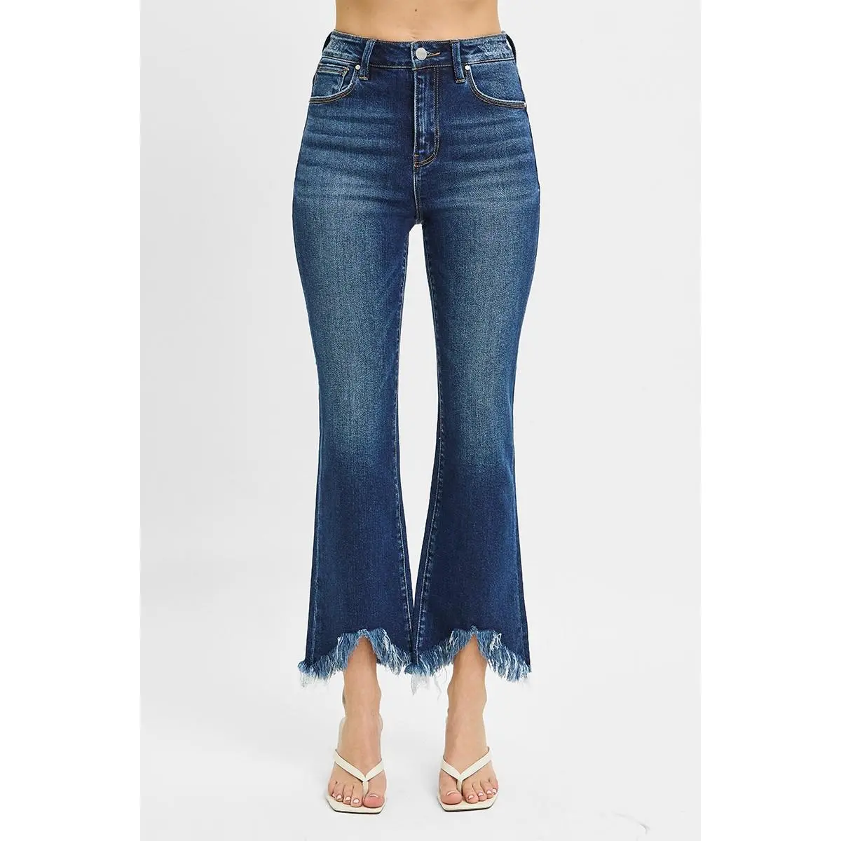 RISEN Full Size High Rise Crop Bootcut Fray Hem Jeans Plus Size