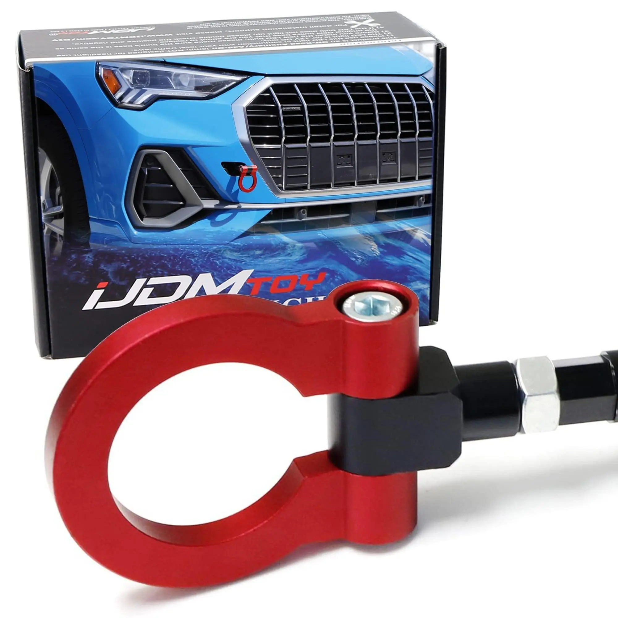iJDMTOY Red Track Racing Style Front Bumper Tow Hook Ring For 2019-up Audi Q3 SQ3, Made of Light Weight CNC Aluminum