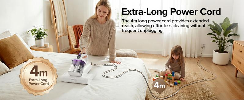 【12.5Kpa Power】350W Motor Vacuum Cleaner for Bed, Sofa & Toy - Removes 100% Dust Mites, Dead Skin & Allergens in Seconds