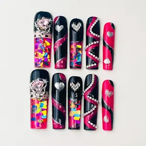DiDazzle 10 PCS Handmade Water - Based Press - on Nails Set | WaterySparkleNails with Unique Decor & Shiny Details